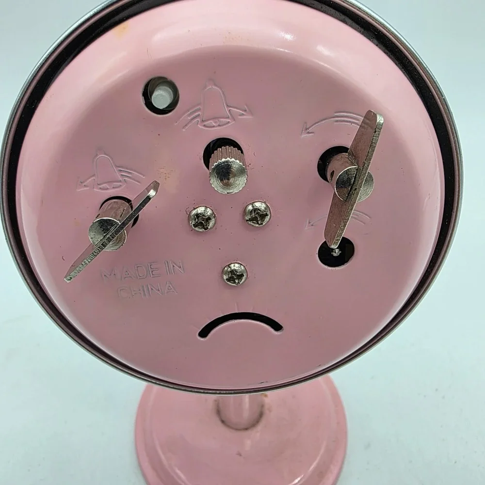 Vintage Retro Caosheng Chrome Pink Desktop Alarm Clock Base Pedestal Working